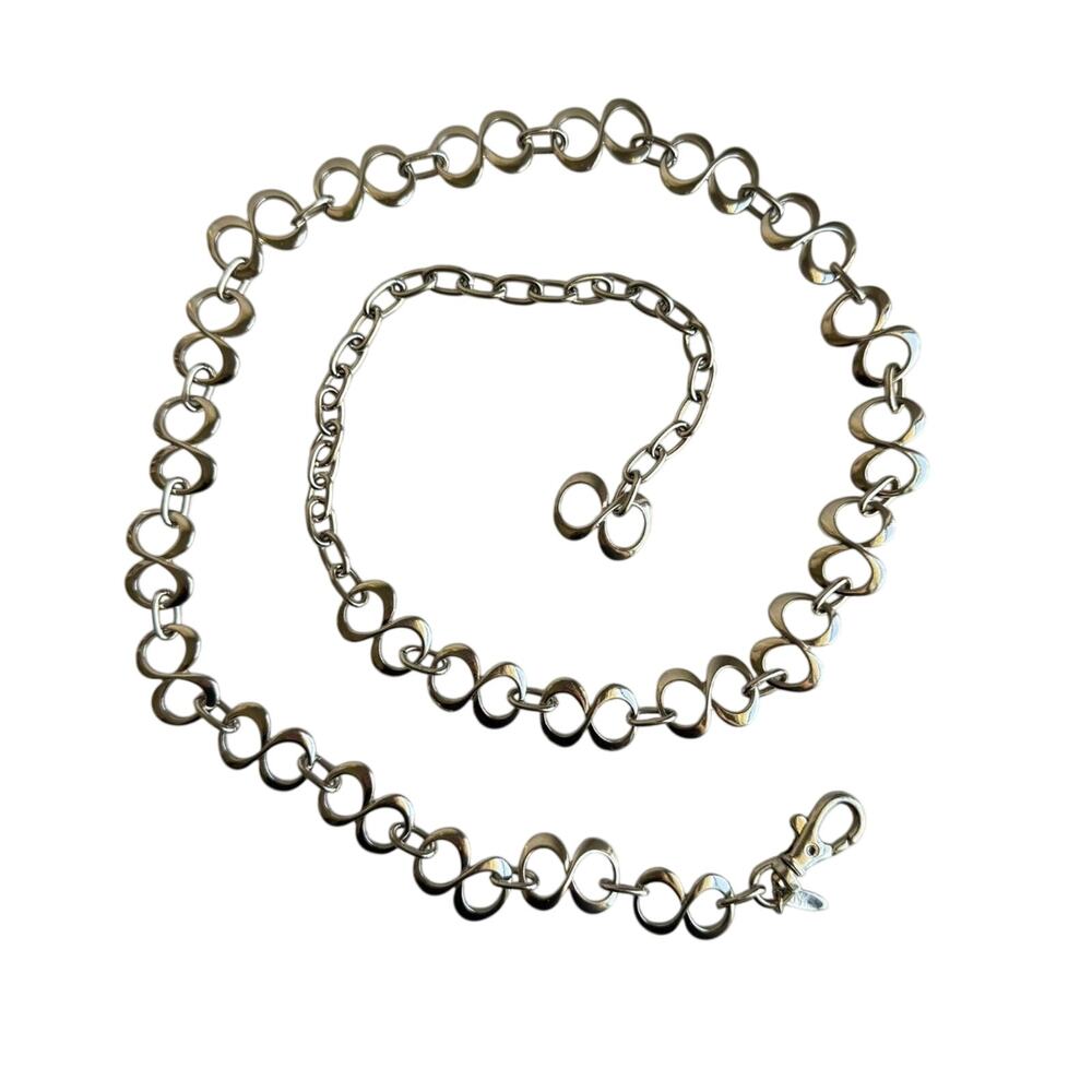 Vintage Silver Tone Geometric Adjustable Chain Belt